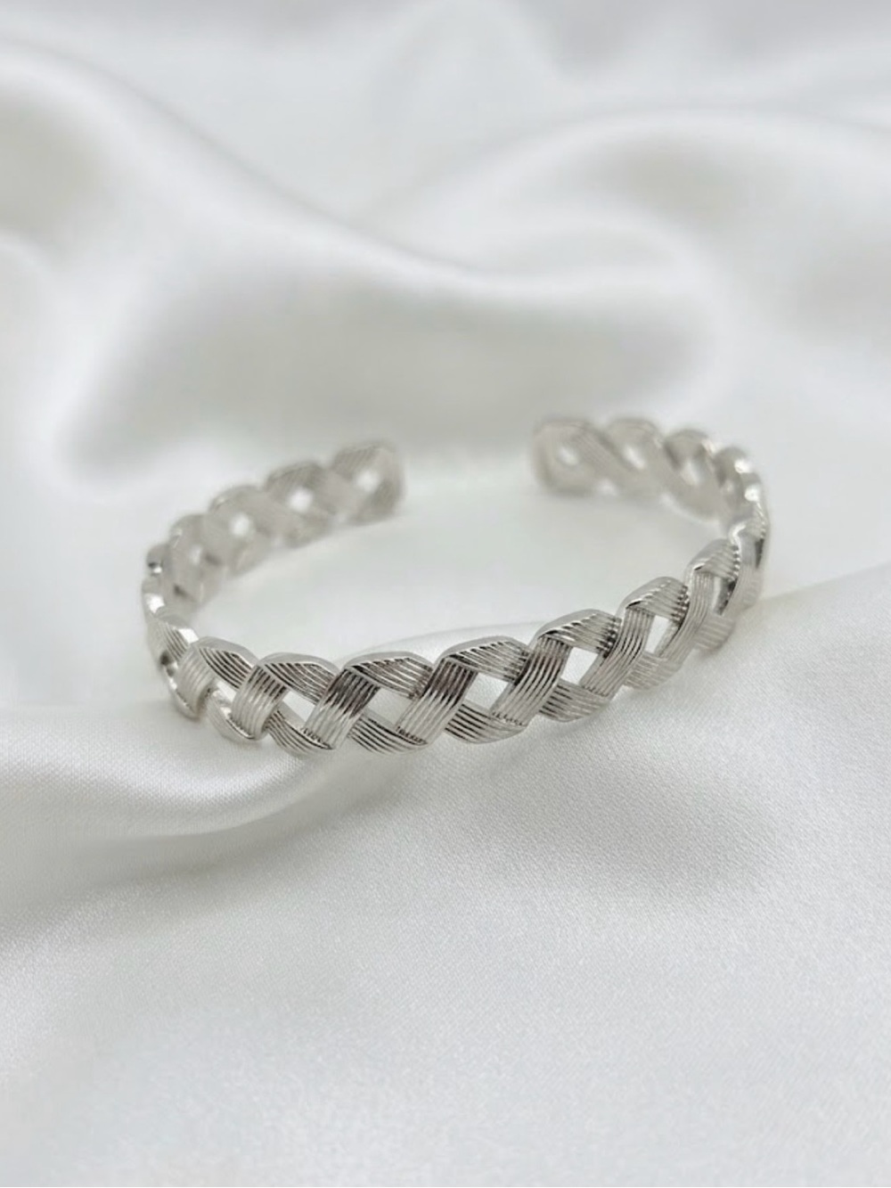 Silver Braided Open Cuff Bracelet - stainless steel